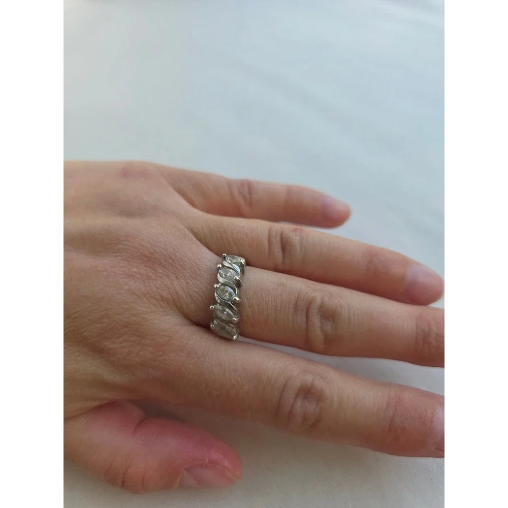 Vintage Sterling Silver 925 Marquise Cubic Zirconia CZ Five Stone Ring Size 7